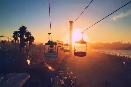 Santa Cruz boardwalk at sunset.